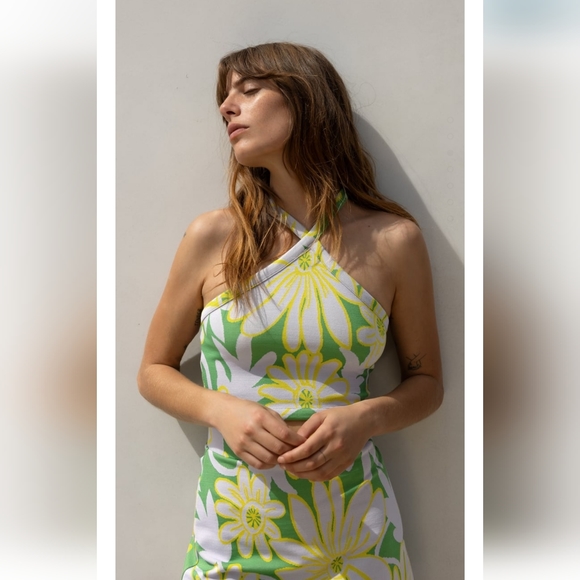 Floral Jacquard Halter Top Green Zara - Picture 5 of 5